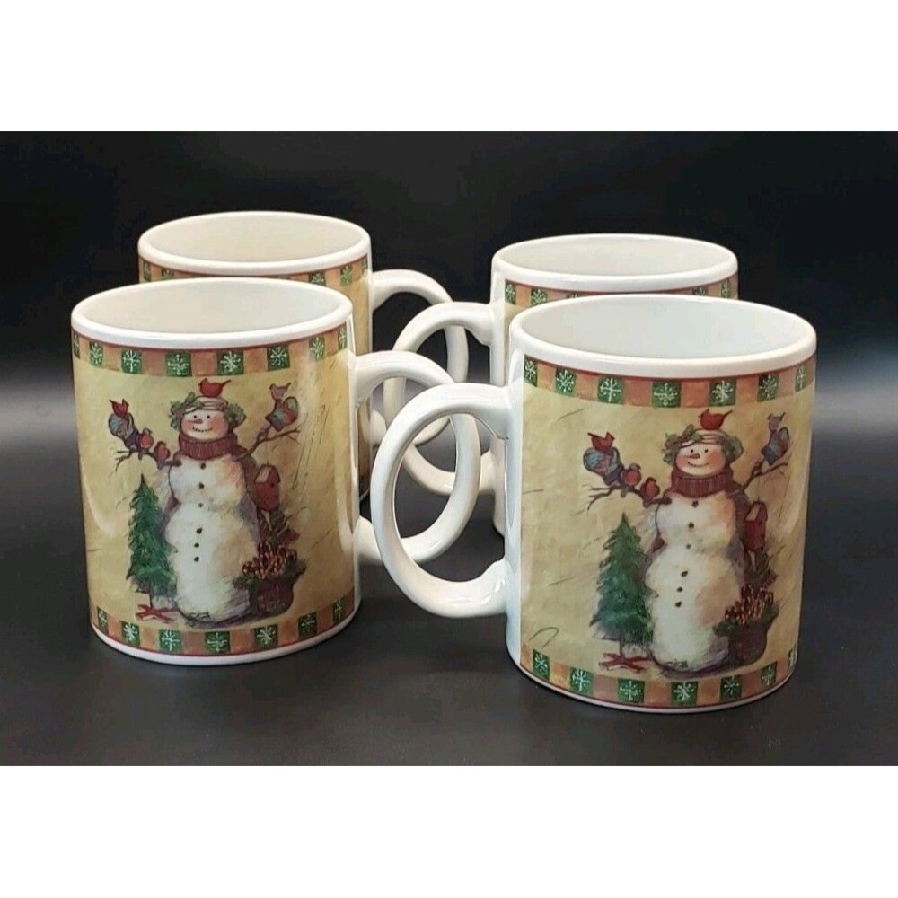 Certified International Country Snowman (4) Coffee Mugs Cups Susan Winget NIB!!!